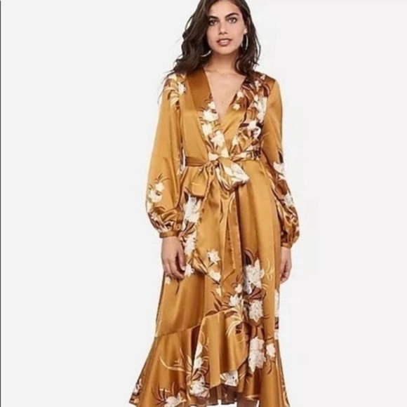 EXPRESS x ROCKY BARNES Floral Wrap Tie Waist Maxi Dress Size XS/Small - Picture 3 of 17